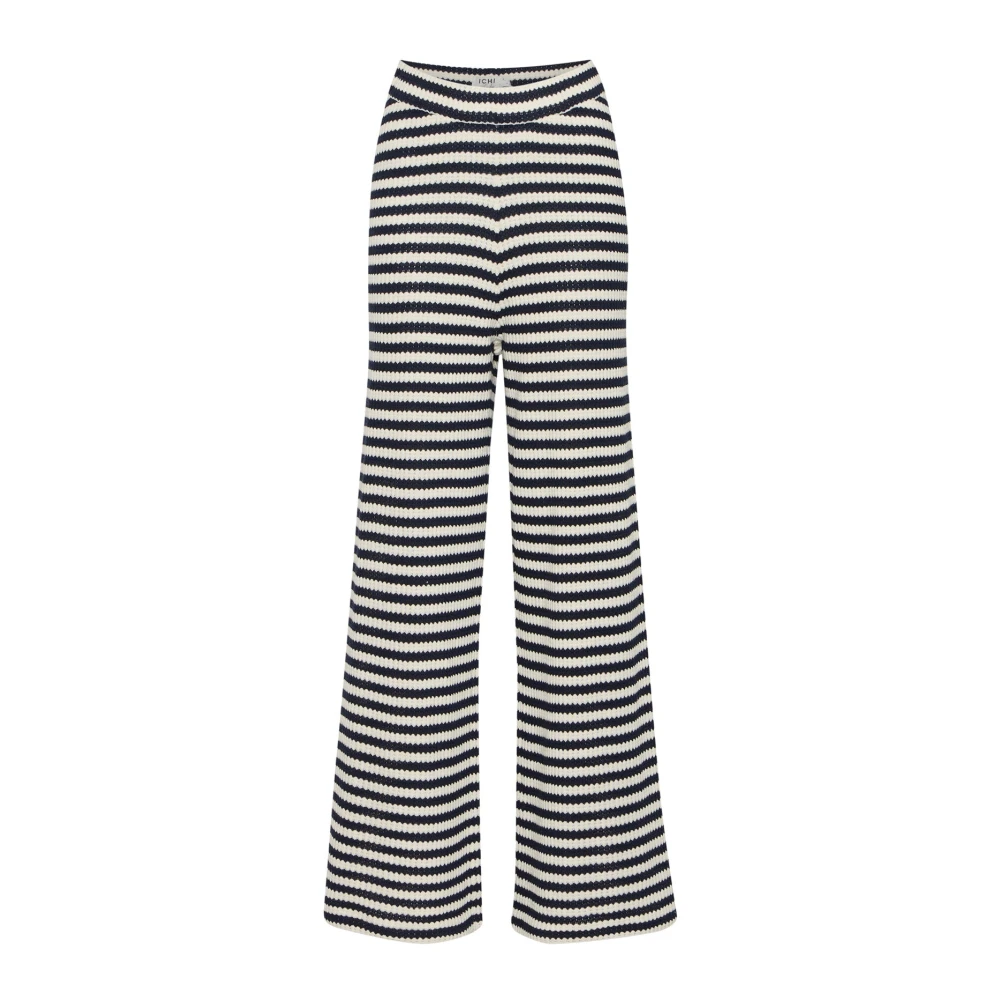 Ichi Black Striped Straight Leg Trousers Total Eclipse - Female - Wide Trousers - 2XL - Trousers
