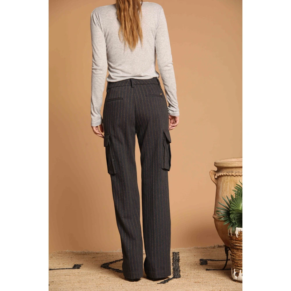 Mason's Gestreepte Cargo Broek Rechte Pasvorm Blue Dames