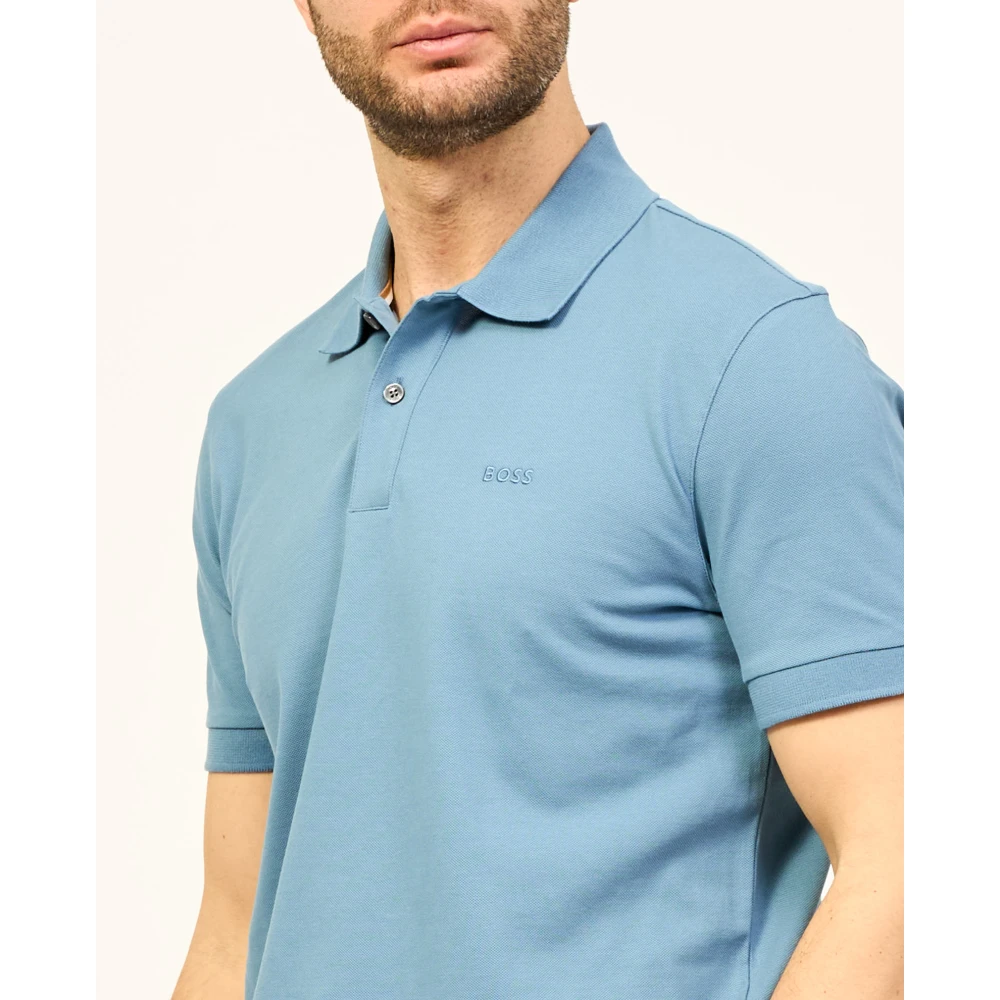 Boss Blauwe Polo T-shirt met Piqué Textuur Blue Heren