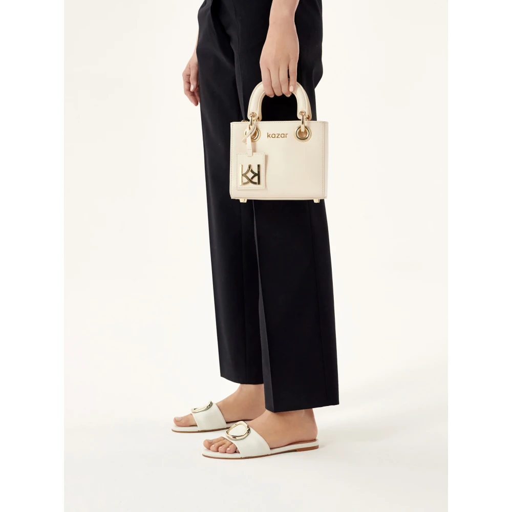 Kazar Kleine leren tas met handvatten Beige Dames