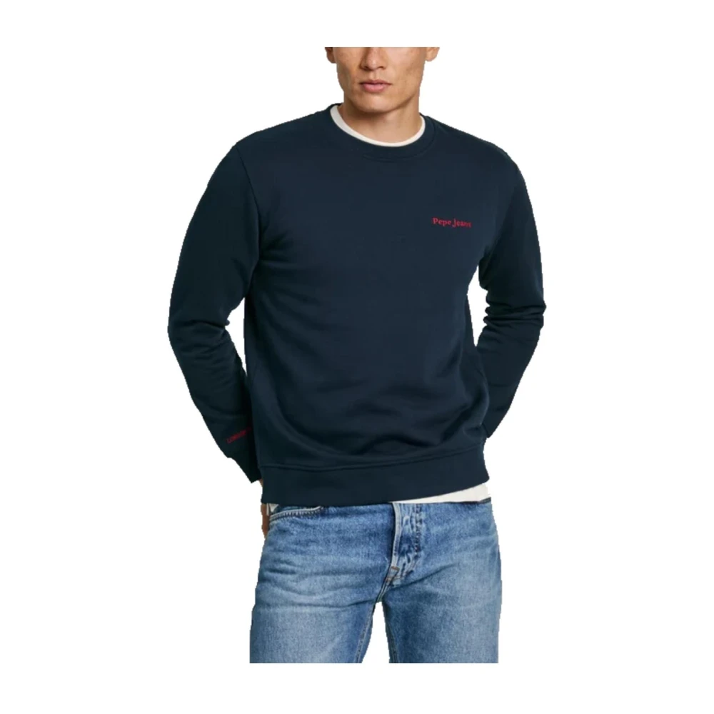 Pepe Jeans Klassieke Heren Sweatshirt met Geborduurd Logo Blue Heren