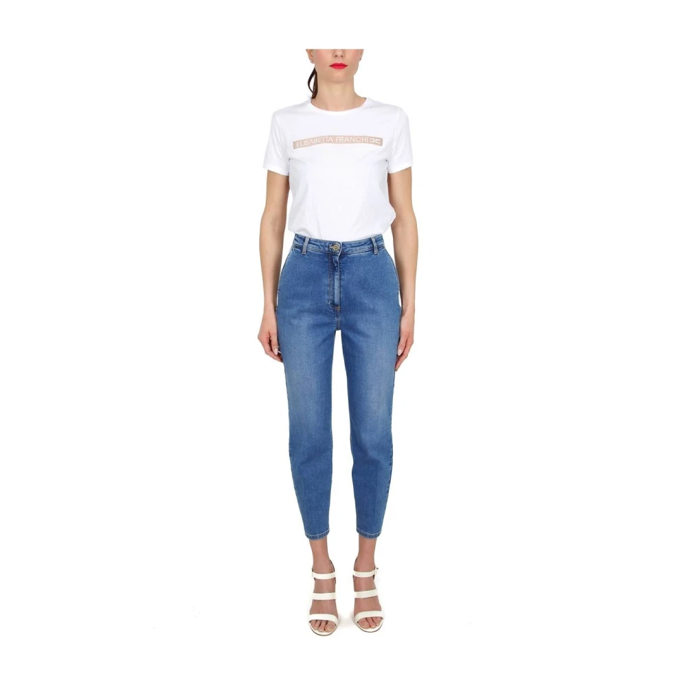Elisabetta Franchi Hoge slim fit jeans met Amerikaanse zakken Blue Dames