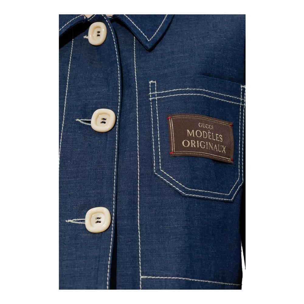 Gucci Denim Jas met Logo Patch Blue Dames