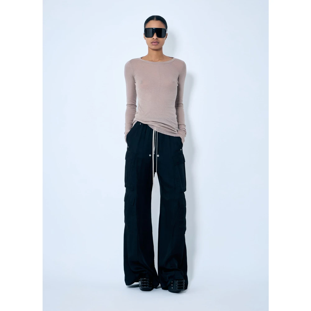 Rick Owens Wijde satijnen cargobroek Black Dames