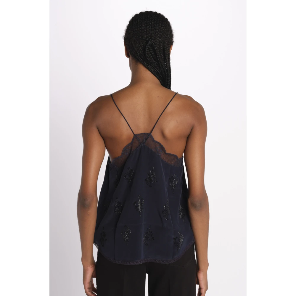 Zadig & Voltaire Blauwe Zijden Top met Strass Blue Dames