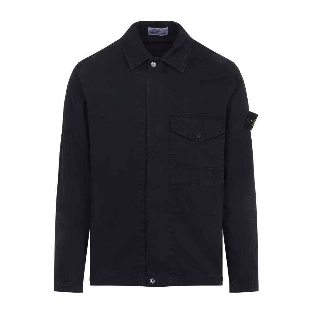 Stone Island Black Light Jackets, Male, 2XL, Logo Patch Shirt