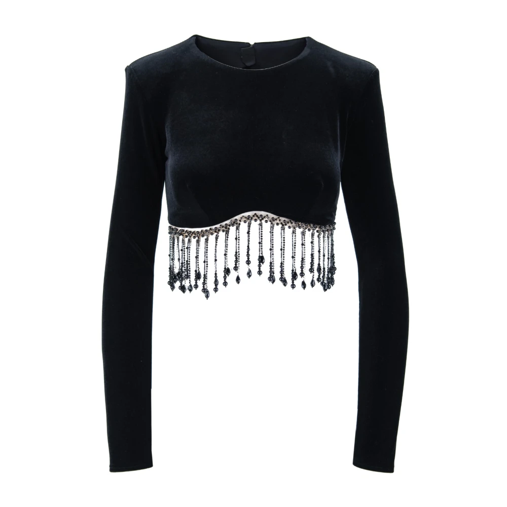 Elisabetta Franchi Fluwelen Top Met Lange Mouwen En Versiering Black Dames