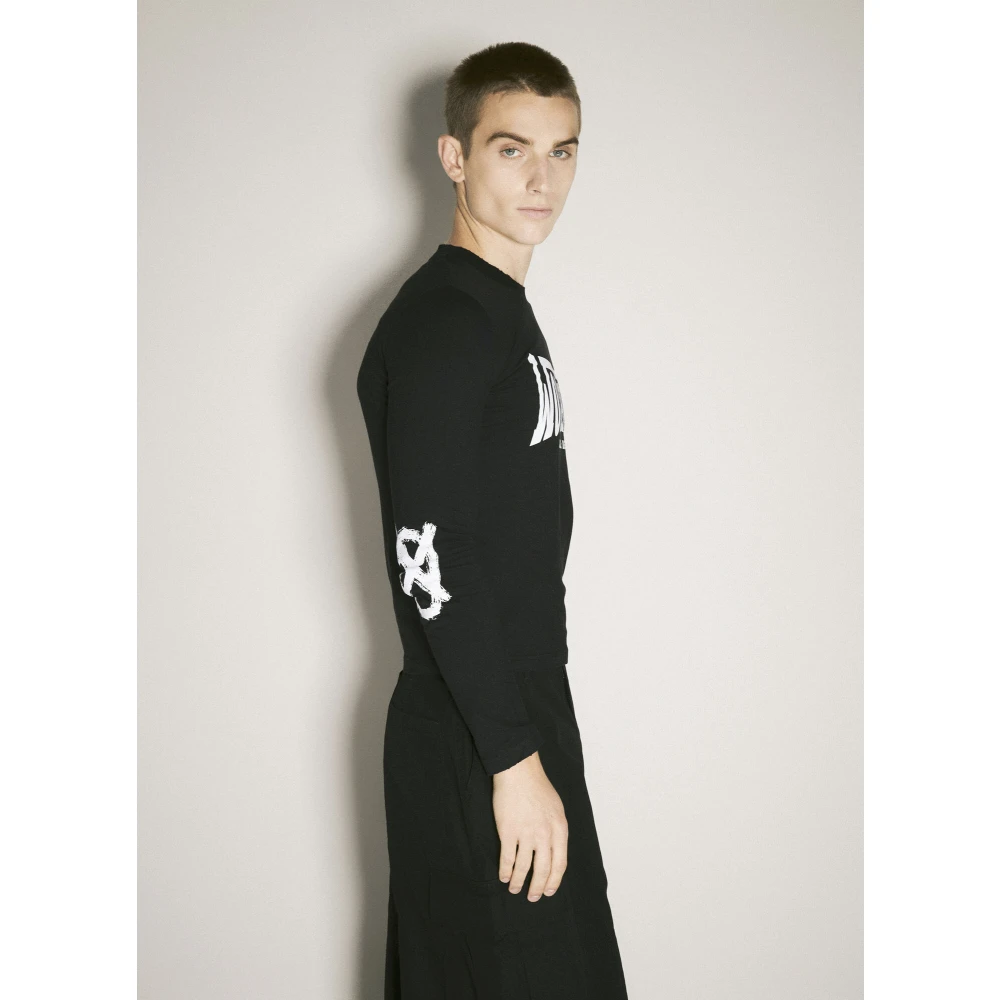 032c Grafische Print Lange Mouw Katoenen T-shirt Black Heren