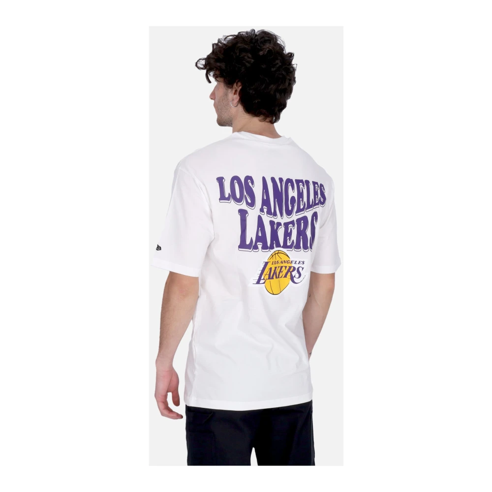 new era NBA Script Lakers Tee Wit Paars White Heren