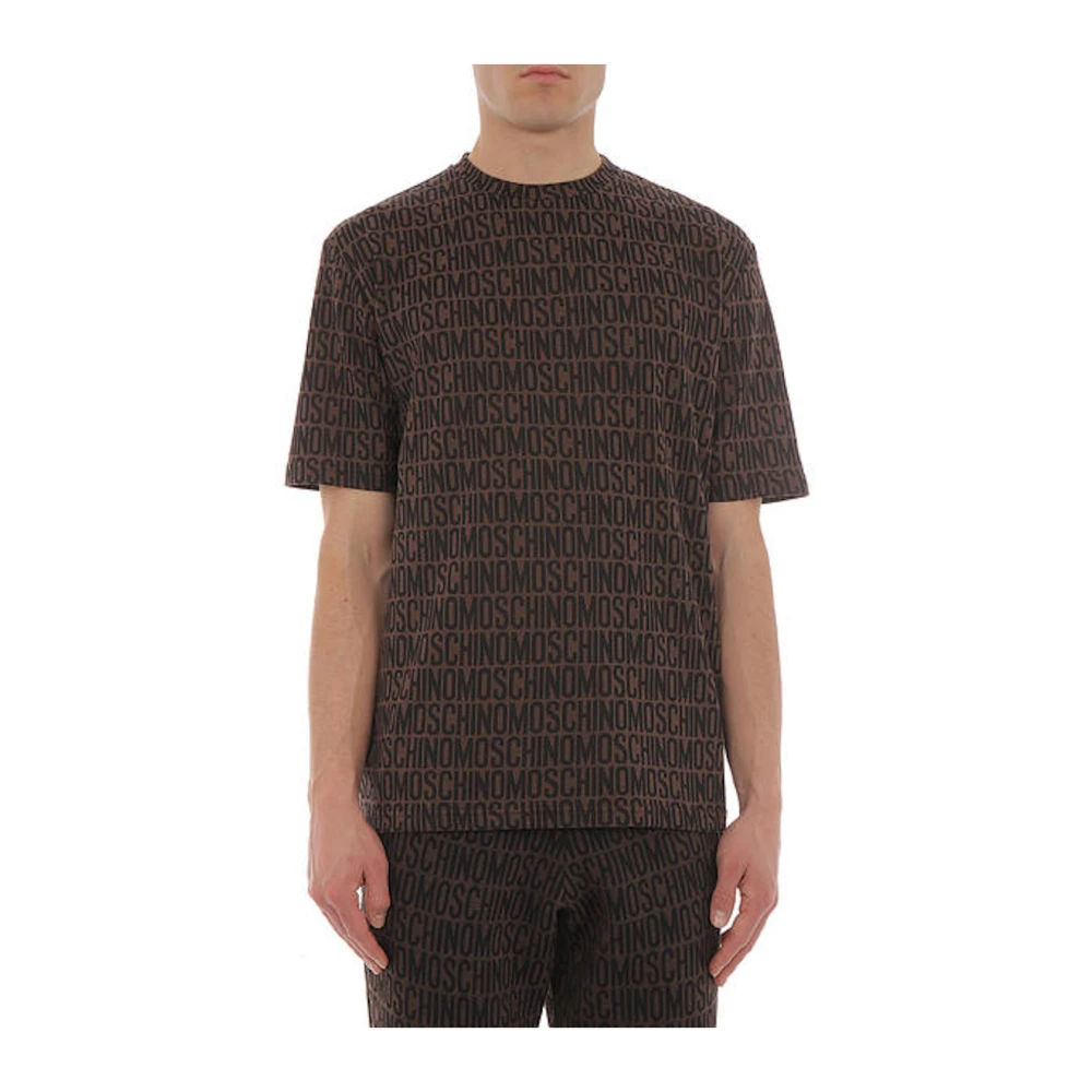 Moschino Jacquard Logo T-shirt Brown Heren