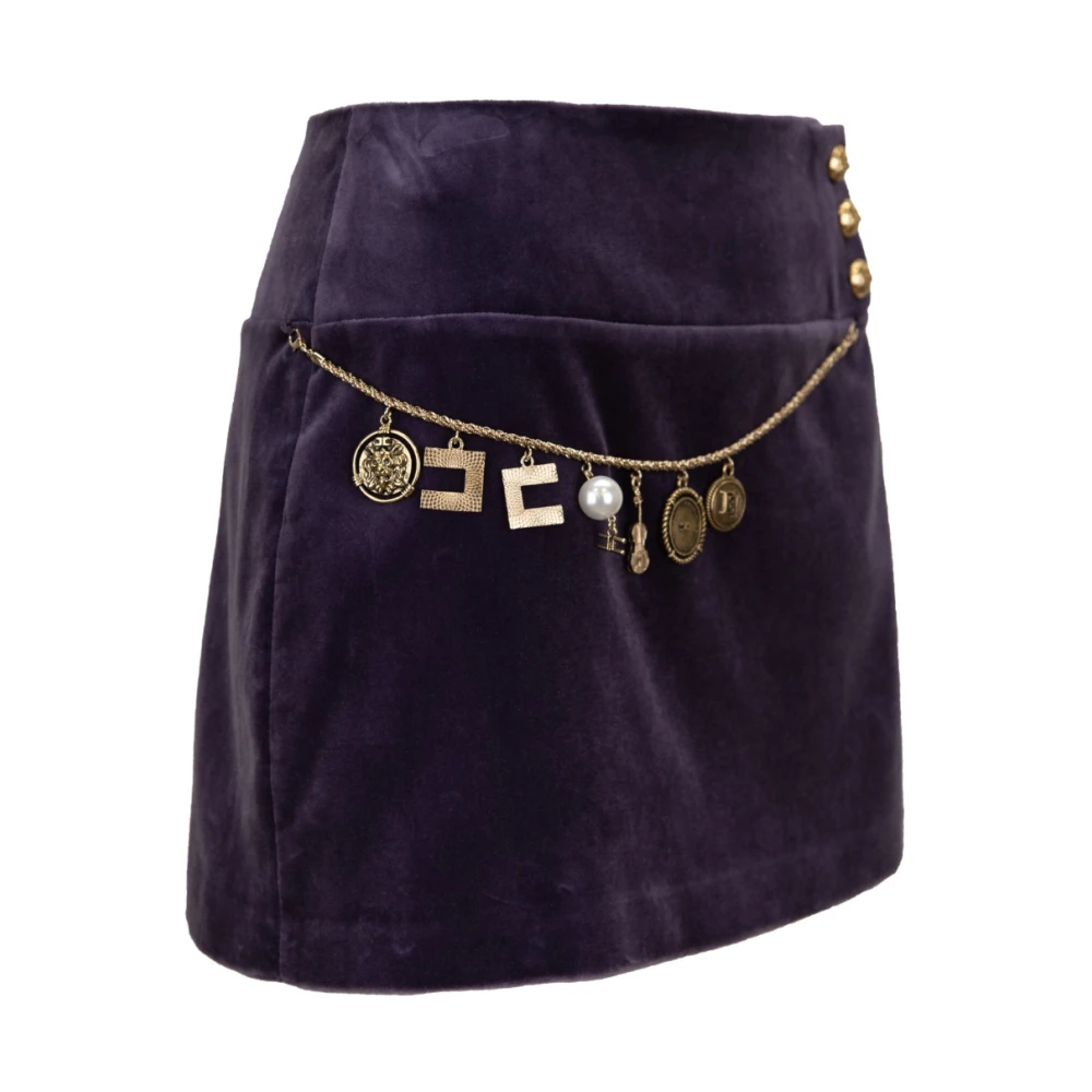 Elisabetta Franchi Gouden Knoop Korte Rok met Bedel Purple Dames