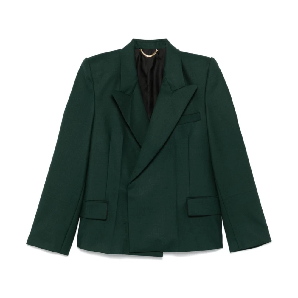 Victoria Beckham Groene Double-Breasted Jas met Peak Revers Green Dames