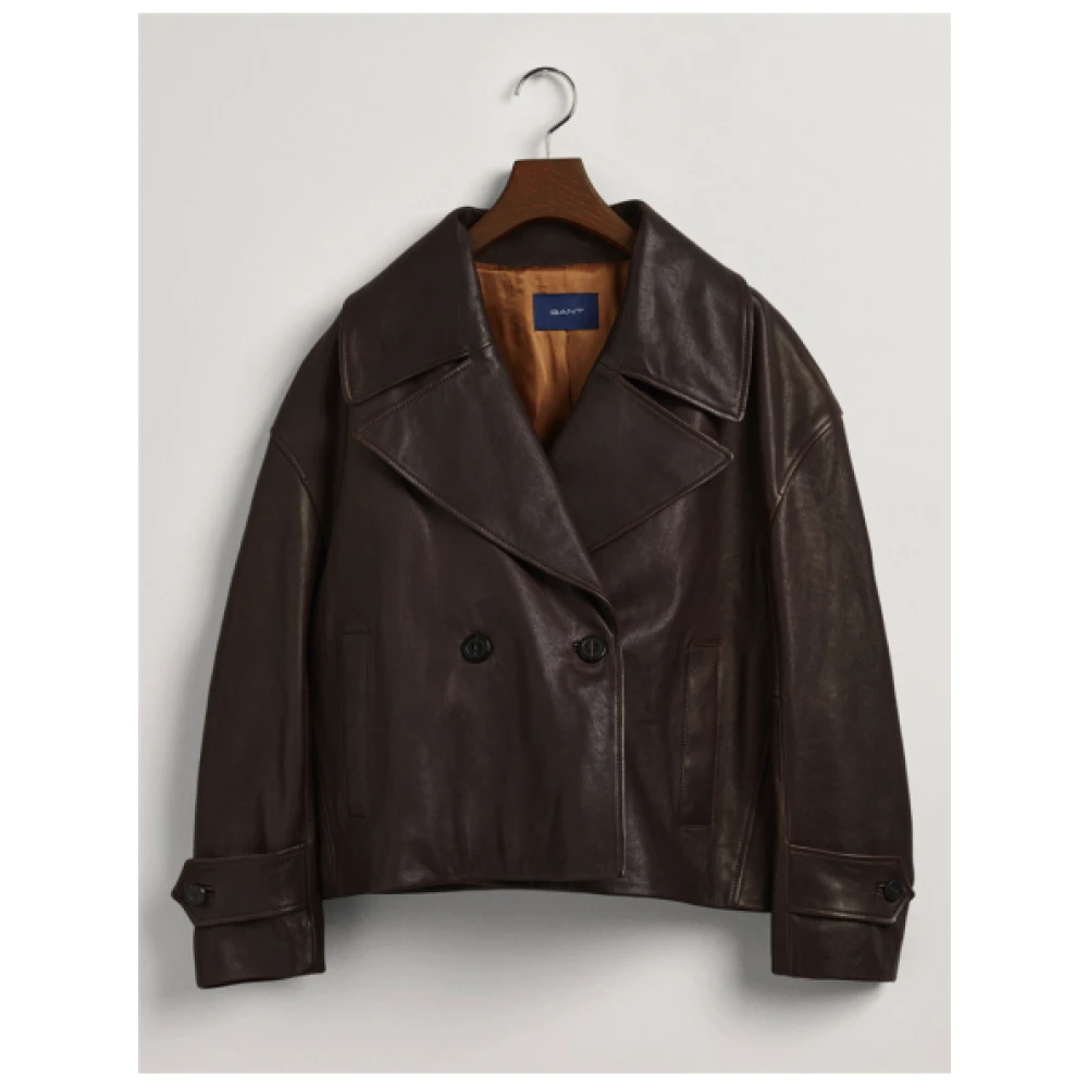 Gant Oversized Leren Jas Brown Dames
