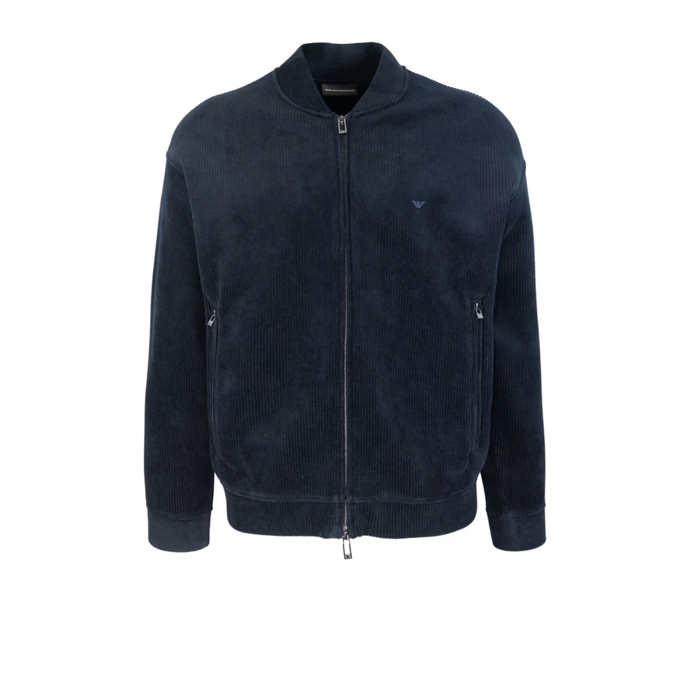 Emporio Armani Blauwe Bomberjack Multistripe Velvet Blue Heren