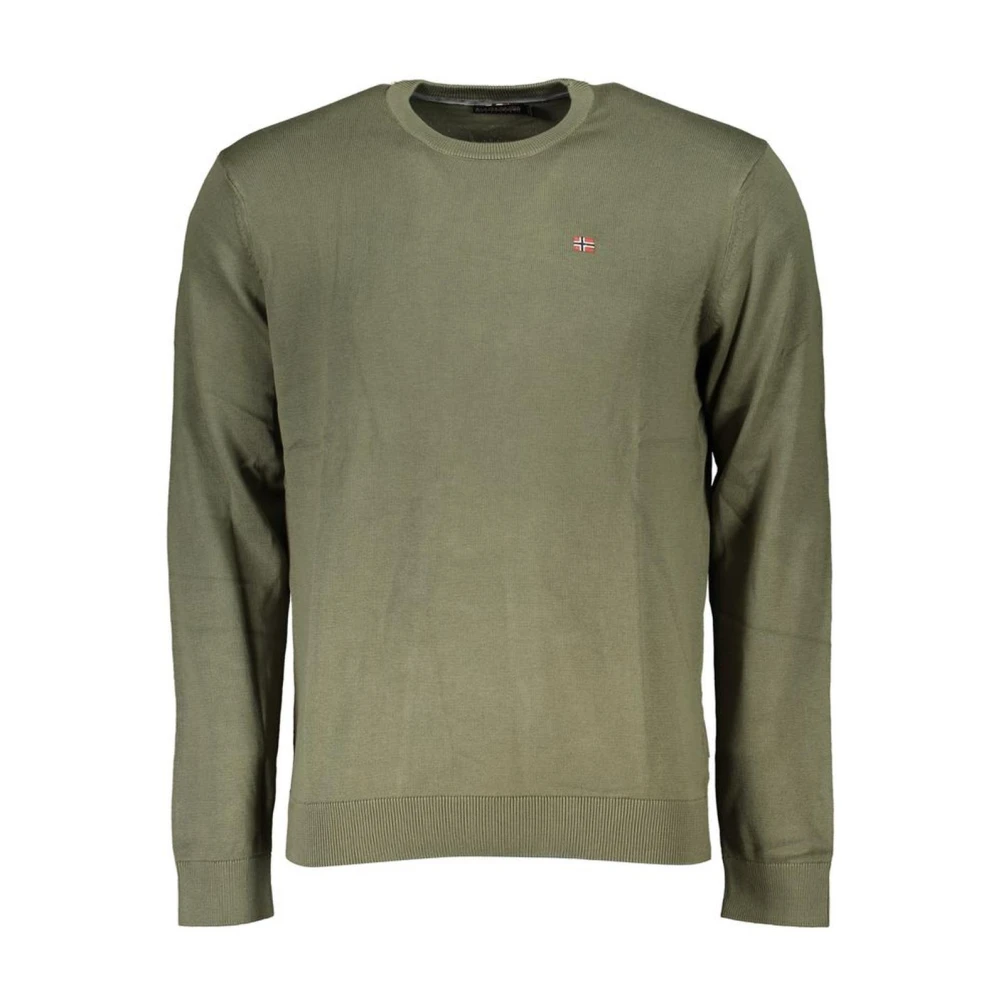 Napapijri Men's Green Round-Neck Knitwear, S, Crew Neck Embroidered Jumper