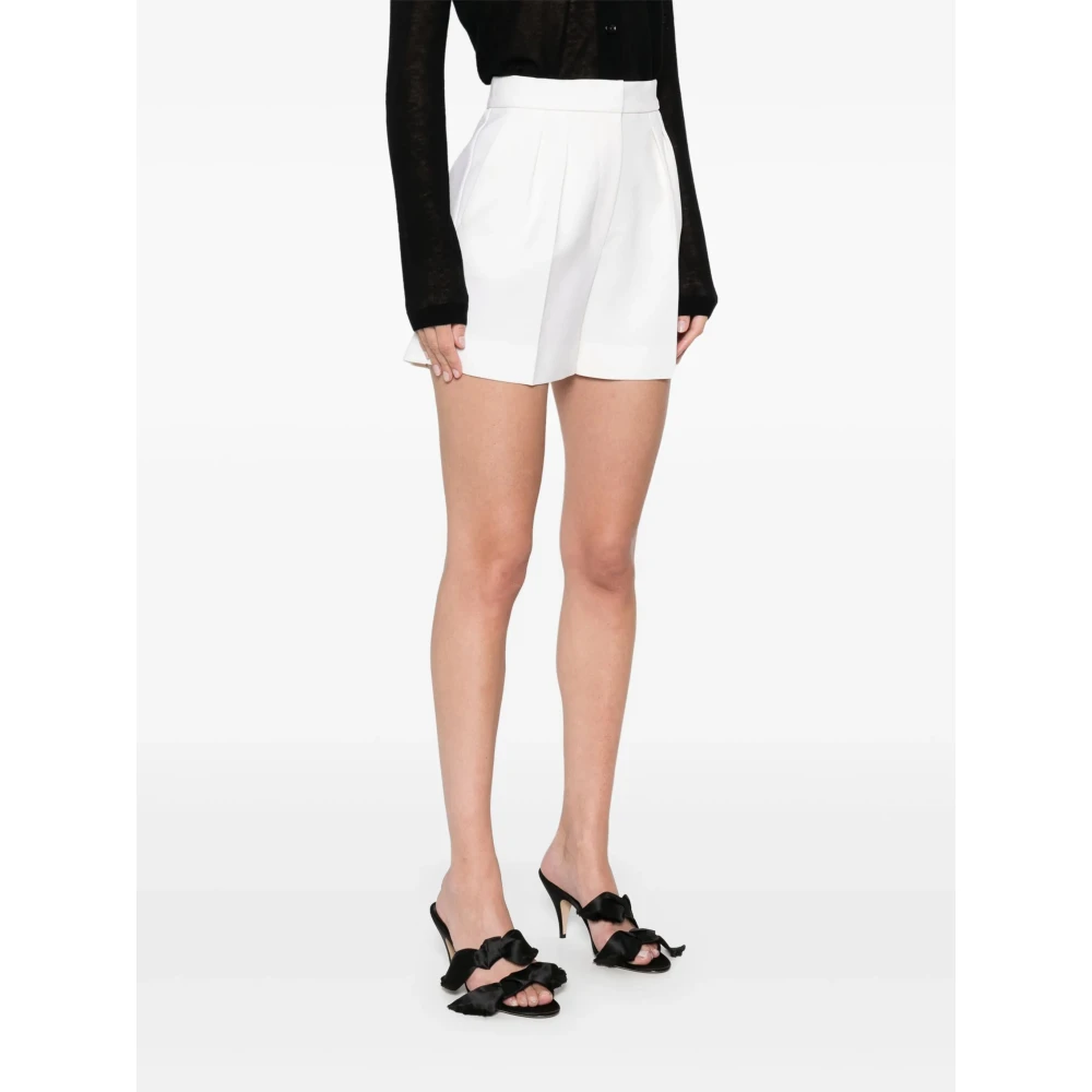 Max Mara Witte wollen canvas shorts met plooien White Dames