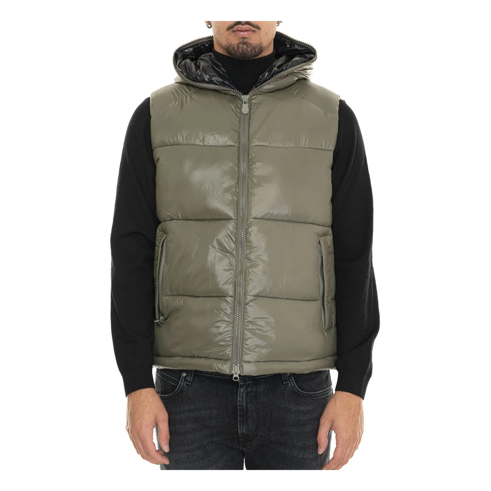 Save The Duck Gewatteerd Hooded Dexter Vest met Glanseffect Green Heren