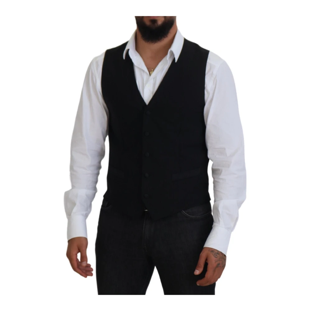 Dolce & Gabbana Elegante Zwarte Formele Vest Black Heren