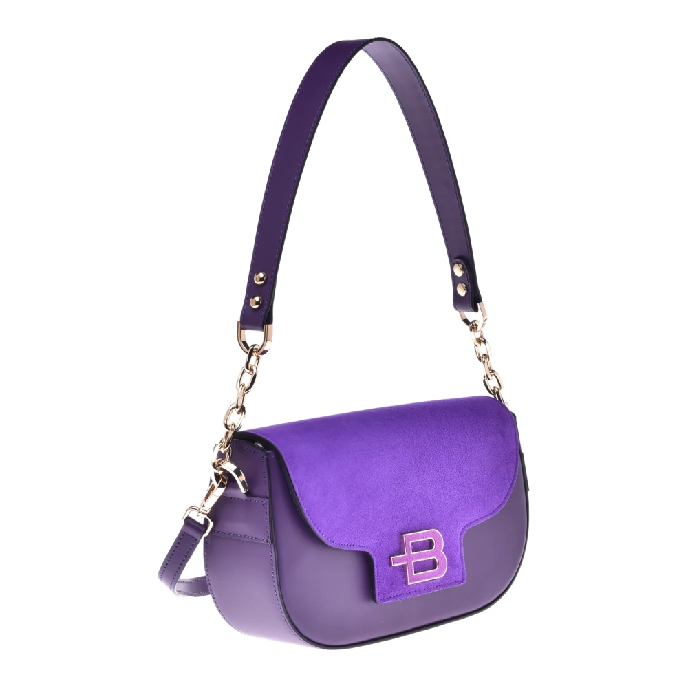 Baldinini Schoudertas in paars suède en leer Purple Dames