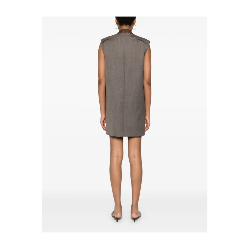 Moschino Bruine Oxford Jurk V-hals Mouwloos Brown Dames