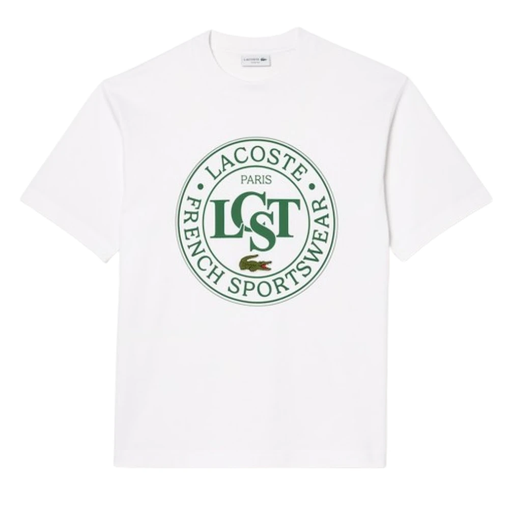 Lacoste Gedrukte Jersey Tee met Krokodil Logo White Heren
