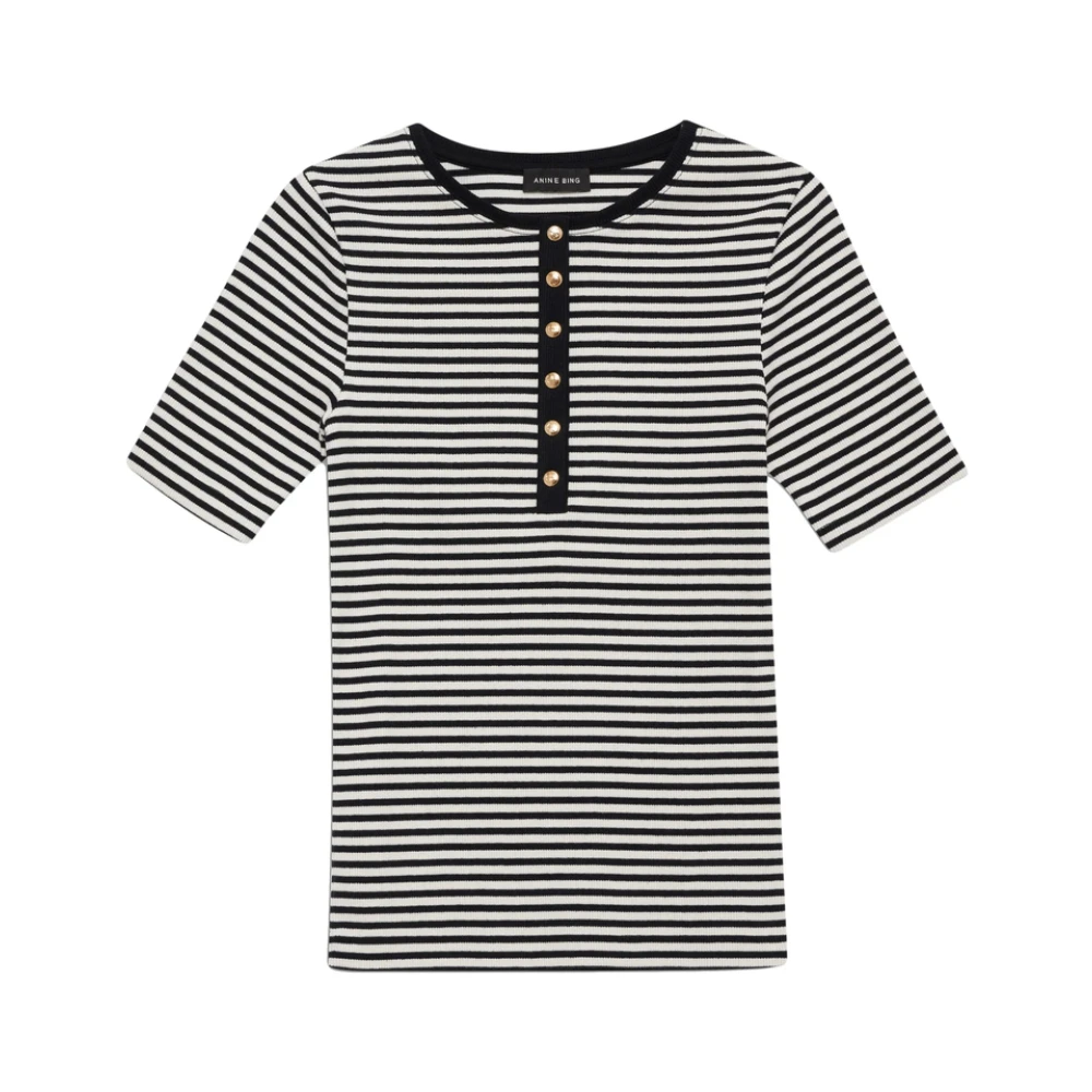 Anine Bing Zwarte Knoop Crew Neck T-shirt Black Dames