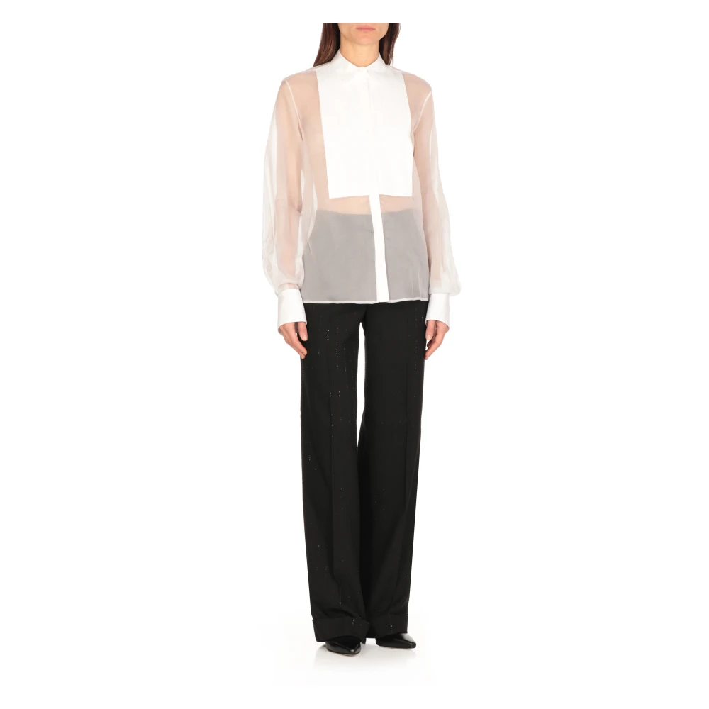 Antonelli Firenze Witte zijden tule overhemd met kraag White Dames