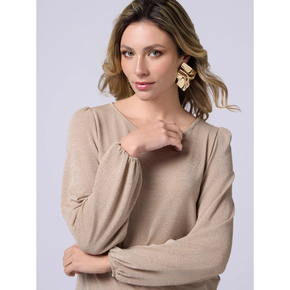 Oltre Lurex T-shirt met lange mouwen Yellow Dames