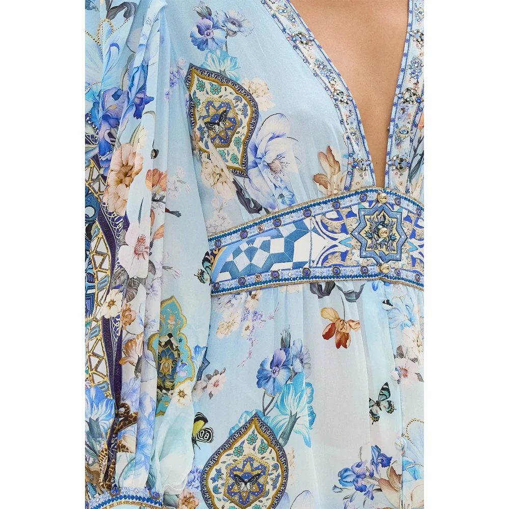 Camilla Ruches zijden jurk Al Manial Palace Memoirs Blue Dames