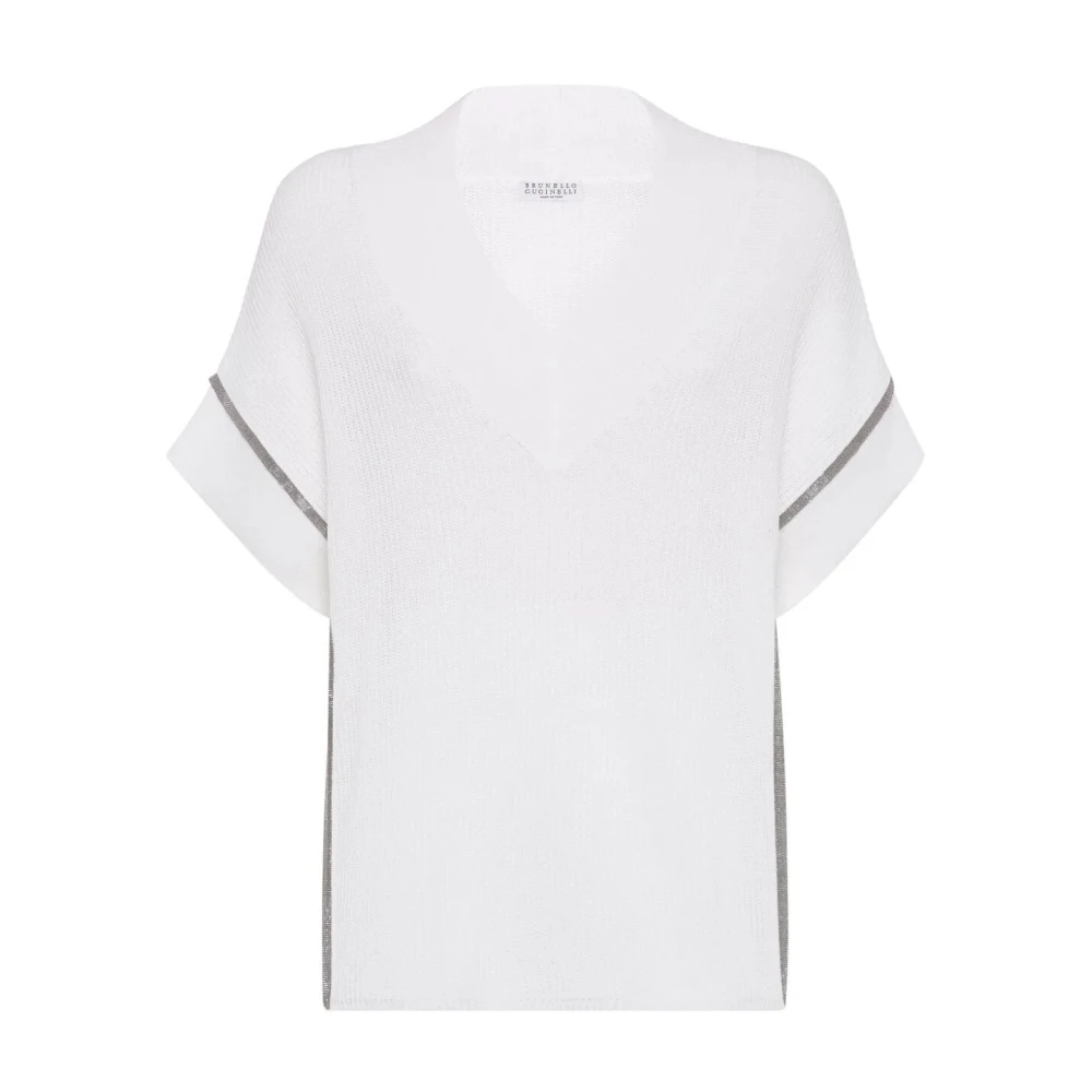 BRUNELLO CUCINELLI V-hals trui korte mouw lichtgewicht breisel White Dames