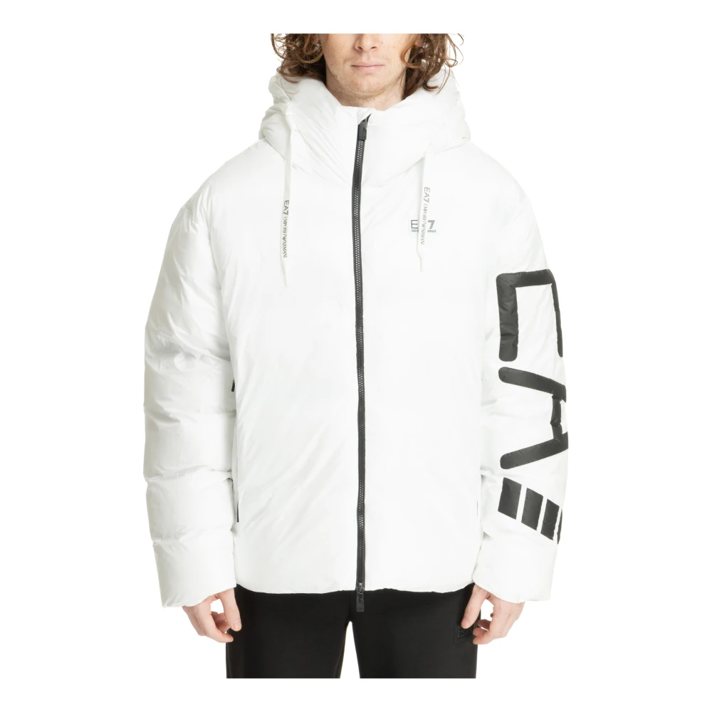 Emporio Armani EA7 Witte Oversized Bomberjack met Zwart Logo White Heren