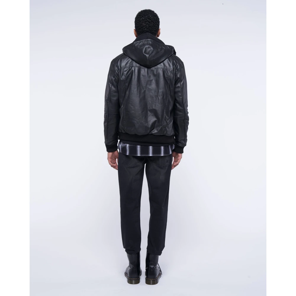 John Richmond Leren jas met rits Black Heren