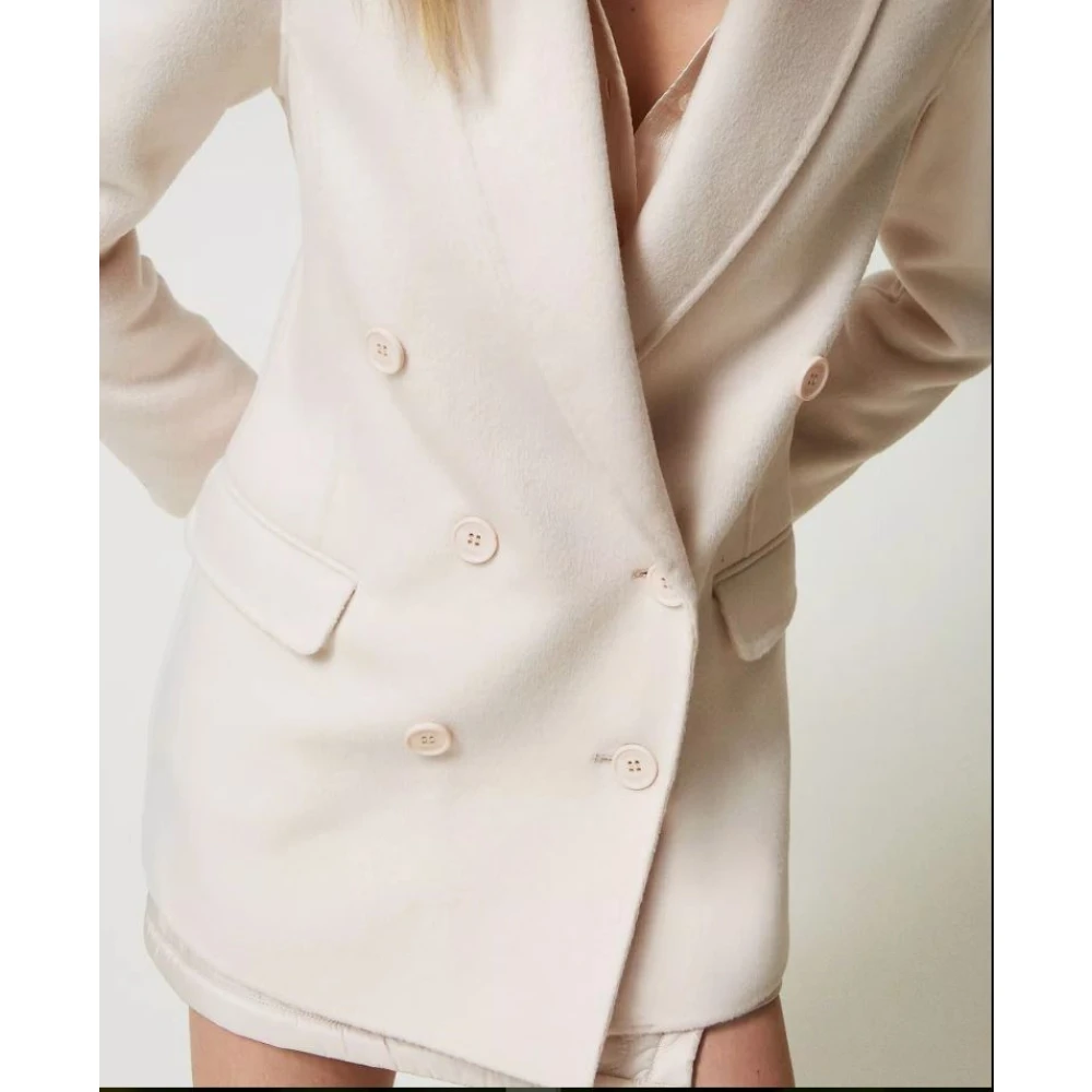Twinset Dubbele Wollen Jas Schone Lijn Beige Dames