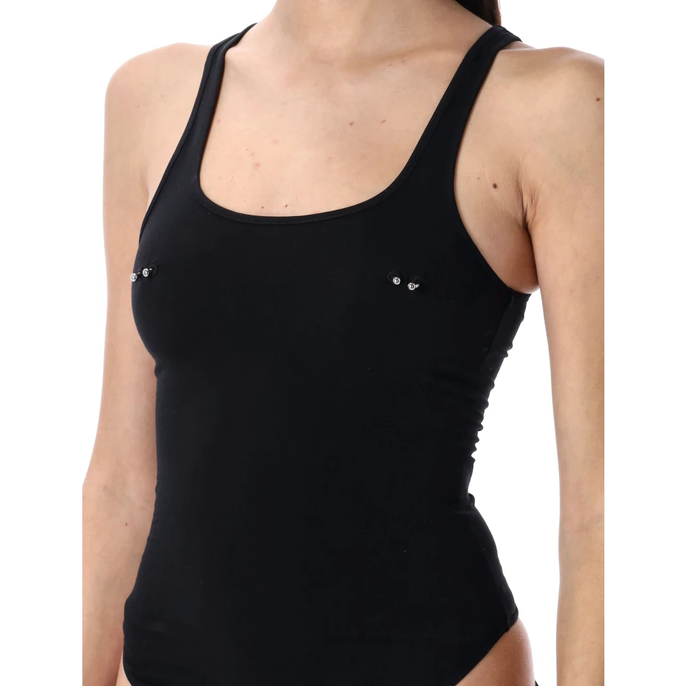 Mugler Zwart Tank Pierced Bodysuit Ss25 Black Dames