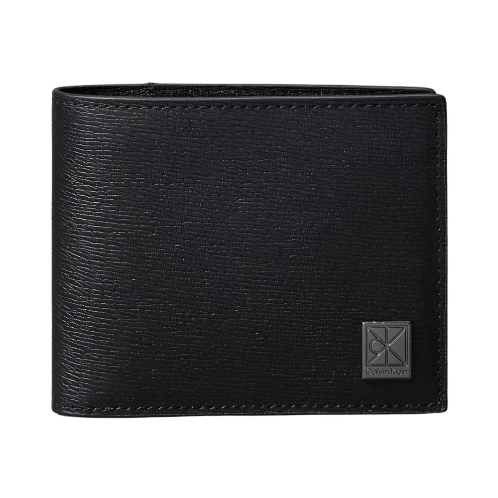 Calvin Klein Men's Black Emblem Logo Bifold Wallet With Coin Pouch - Wallets & Cardholders - One Size - Accessories
