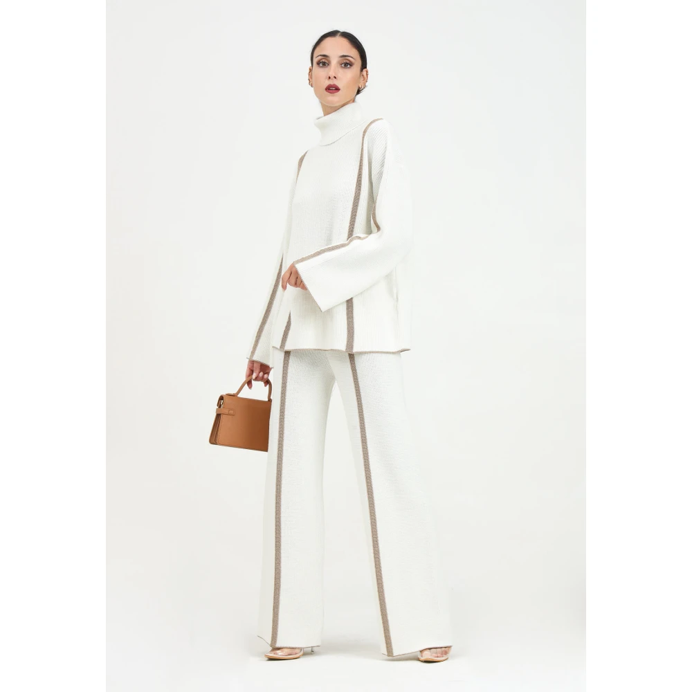 Akep Elegante Gebreide Wijde Pijp Broek Beige Dames