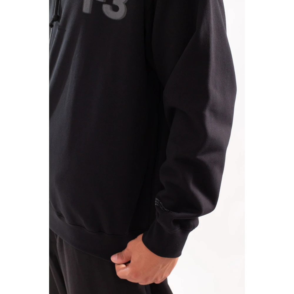 Y-3 Zwart Faded Logo Zip Hoodie Black Heren