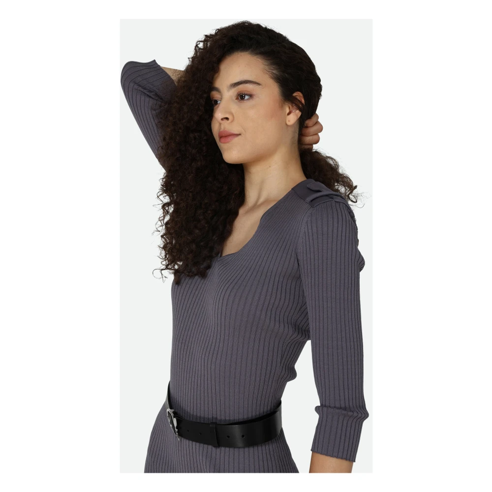 PATRIZIA PEPE Grijze Geribbelde V-Hals Jurk Gray Dames