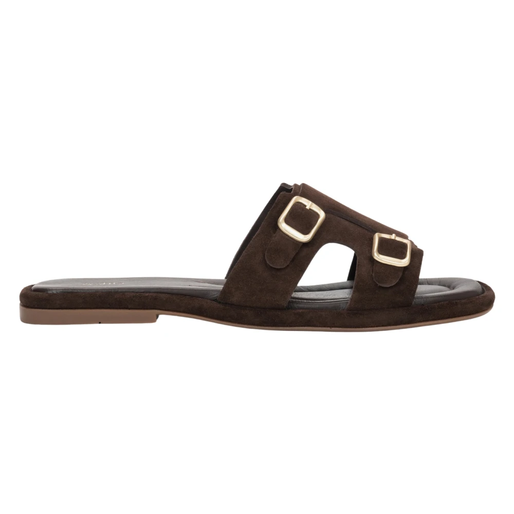 Estro Brown Sliders, Female, 6 Uk, Velour Flat Slide Sandals