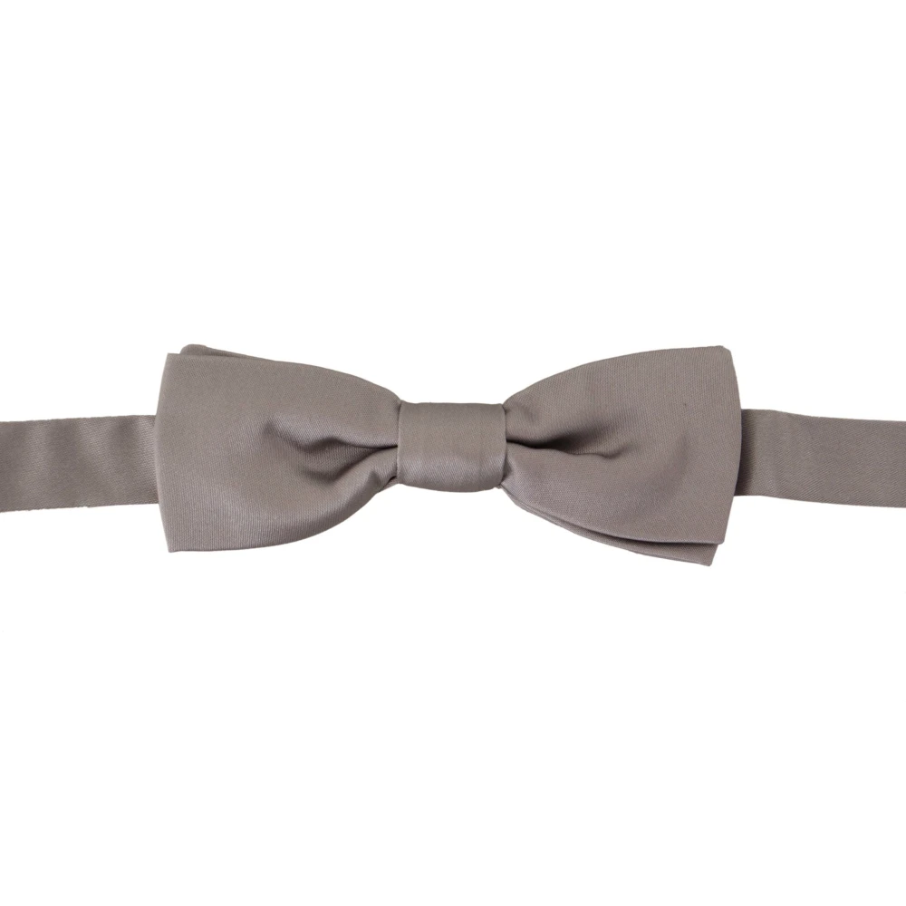 Dolce & Gabbana Elegante Zilveren Zijden Vlinderdas Gray Heren