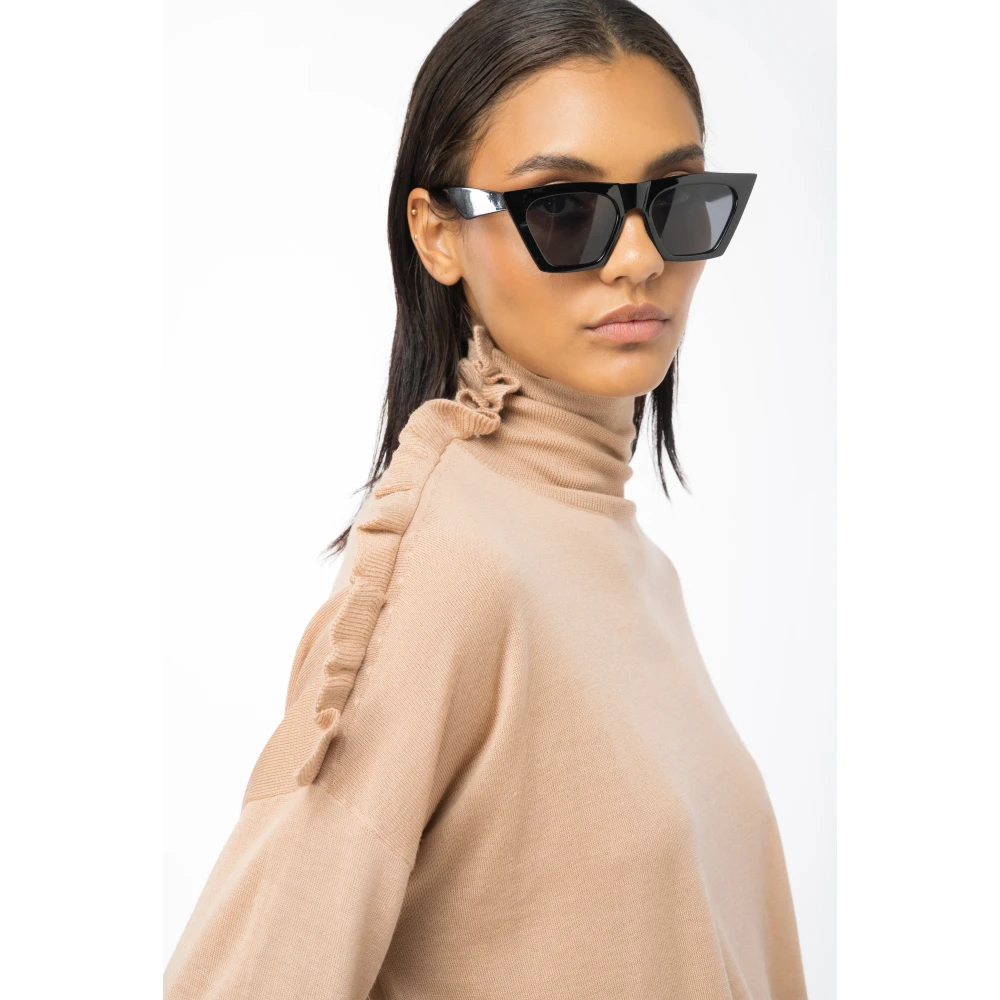 pinko Beige Gerimpelde Wollen Coltrui Beige Dames