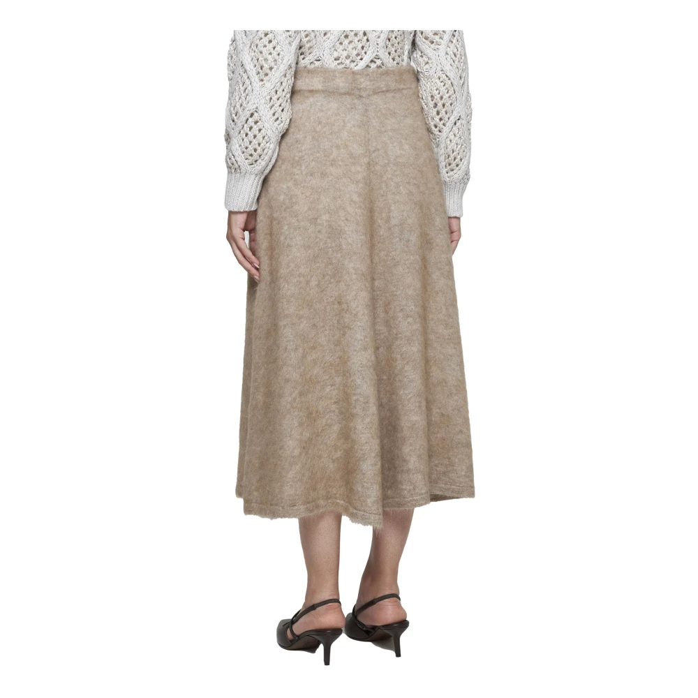 BRUNELLO CUCINELLI Elastische Taille Midi Rok Beige Dames