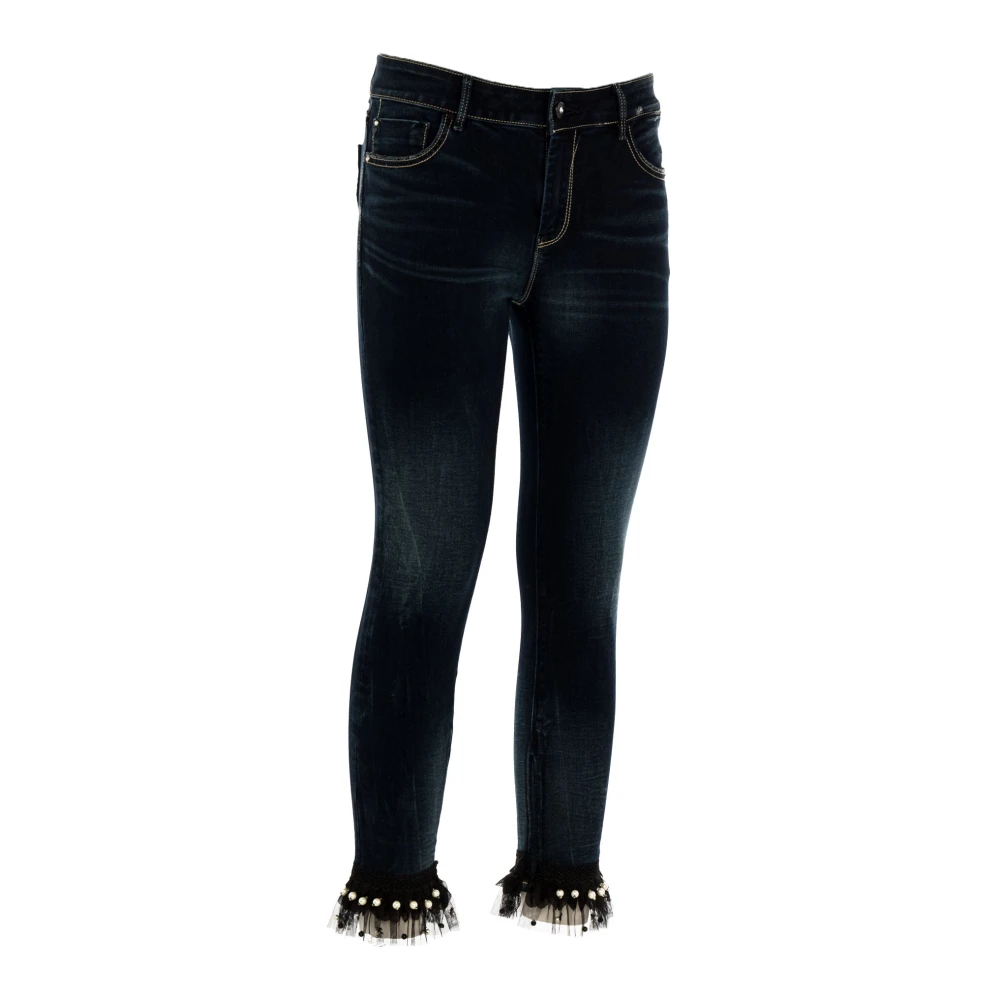 Fracomina Dames Skinny Jeans met Juweelversieringen Blue Dames