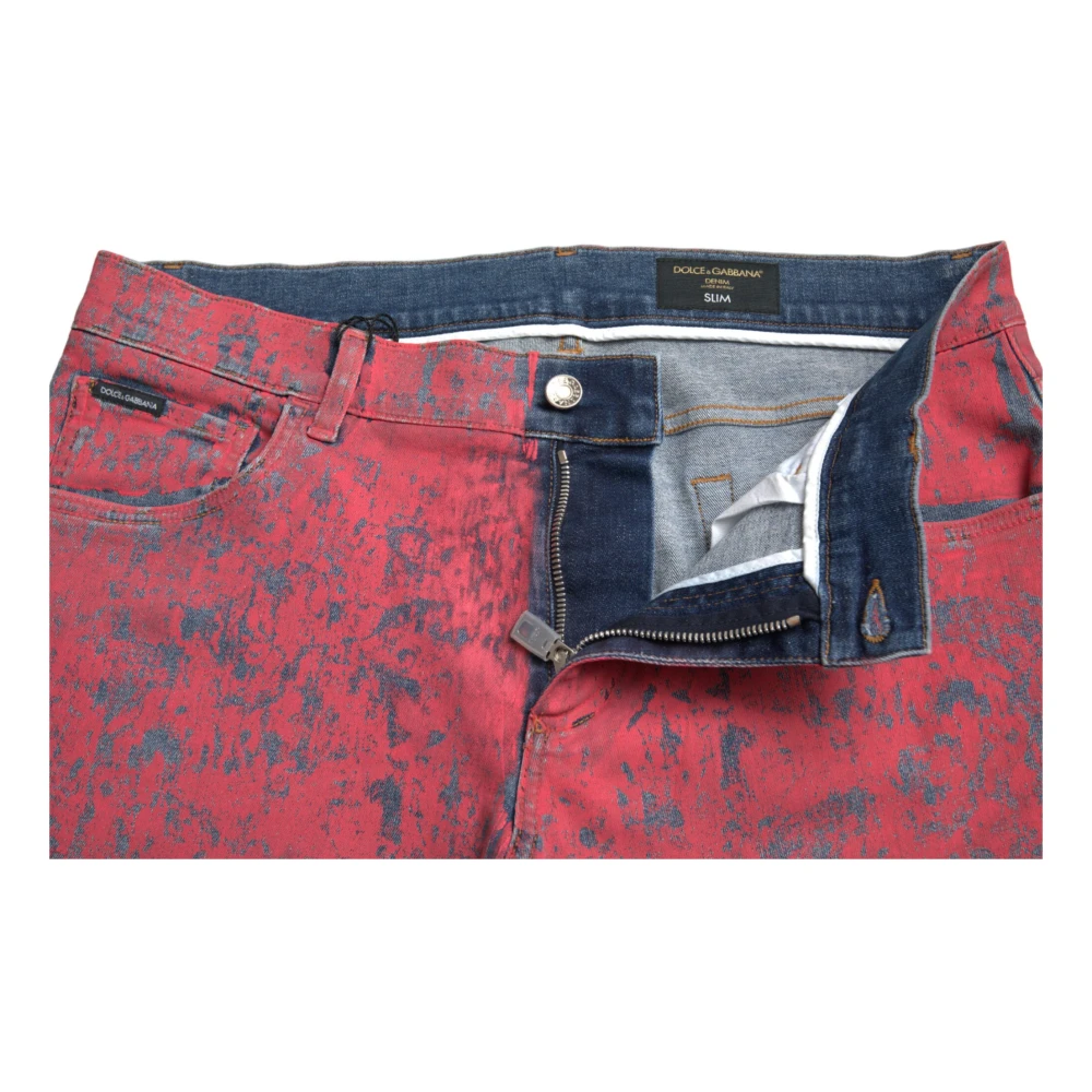 Dolce & Gabbana Rode Tie Dye Skinny Denim Jeans Red Heren