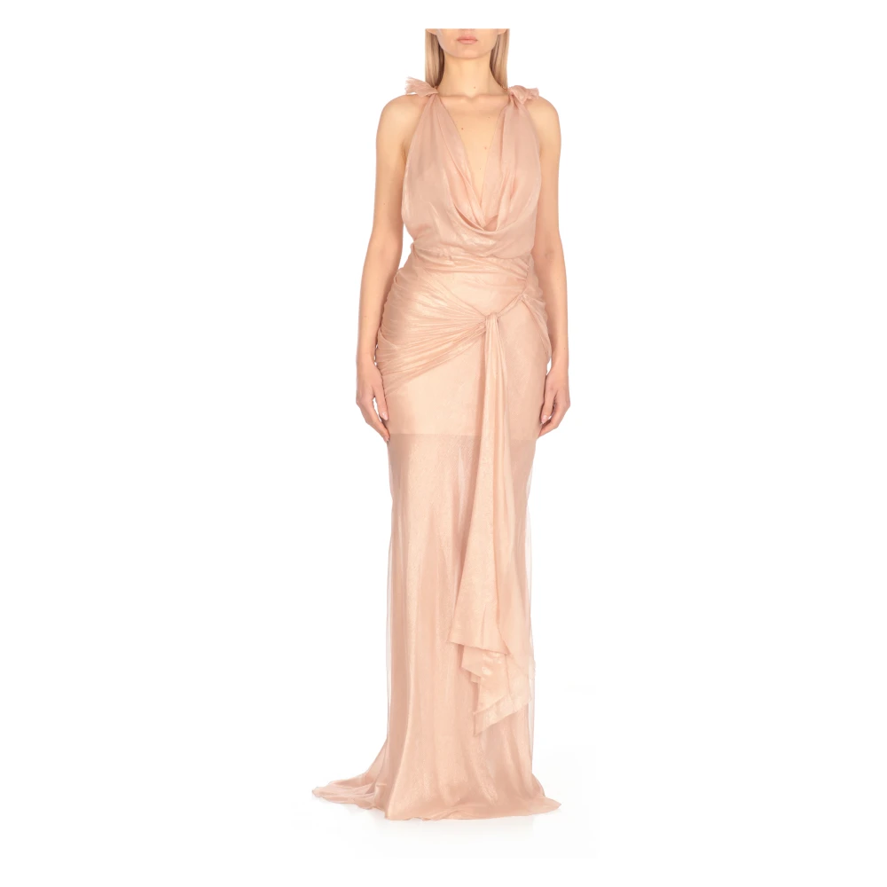 Maria Lucia Hohan Roze Zijden Jurk met Diepe V-Hals Pink Dames