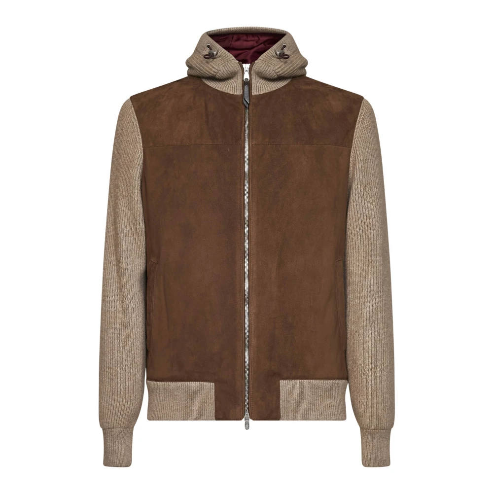 Brunello Cucinelli Brown Suede Hooded Bomber Jacket - Male - Leather Jackets - M - Jackets