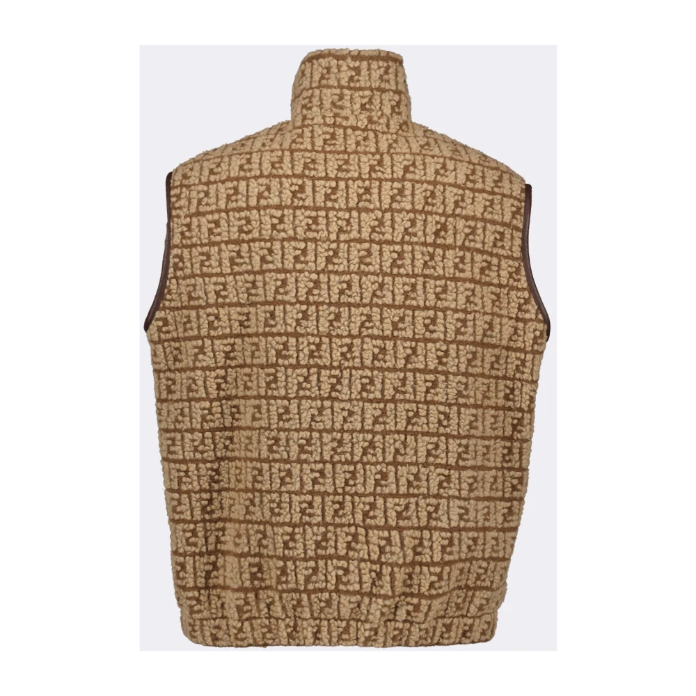 Fendi Mouwloos Hooggesloten Wollen Vest Beige Heren
