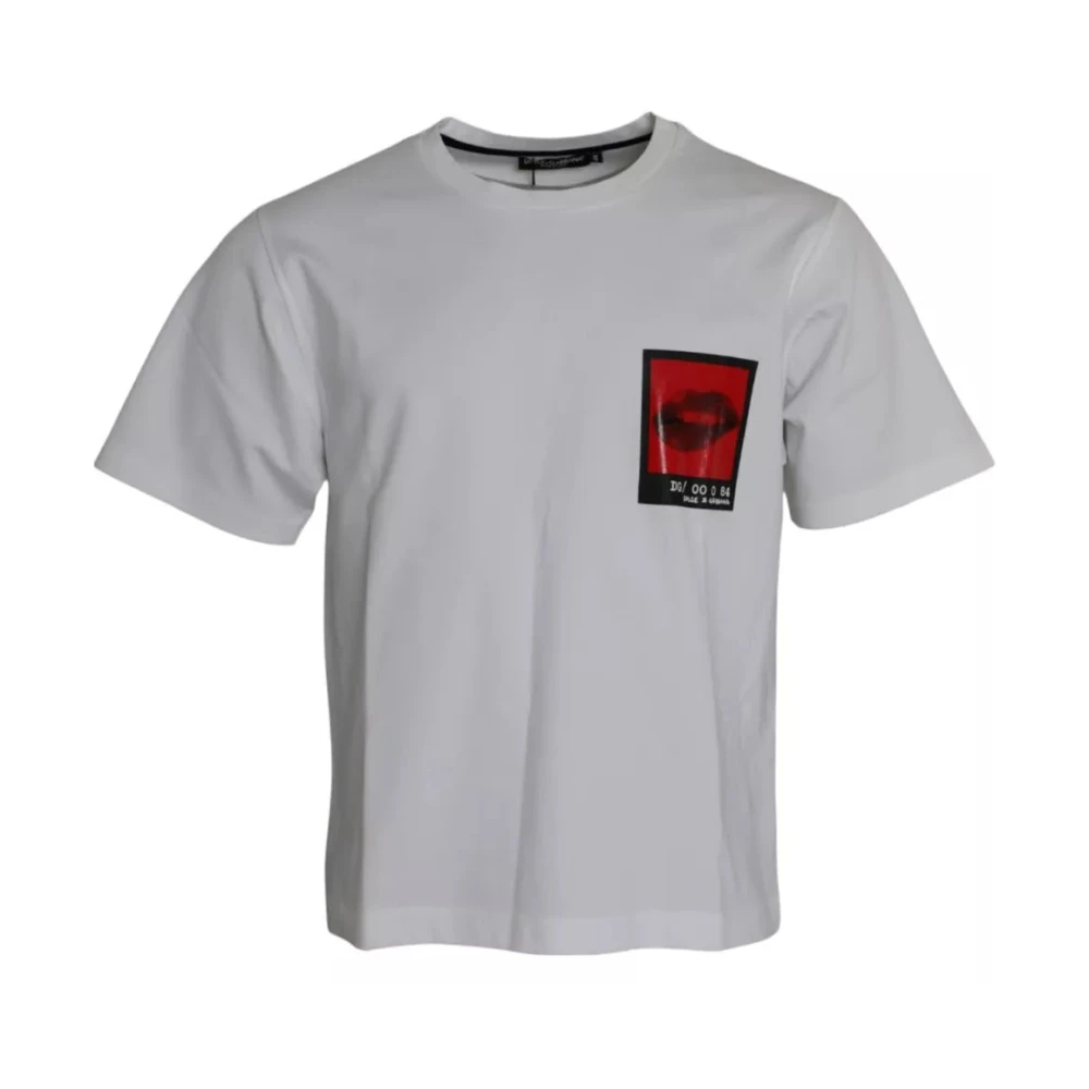 Dolce & Gabbana Rode Lippen Grafisch Katoenen T-Shirt Mannen White Heren