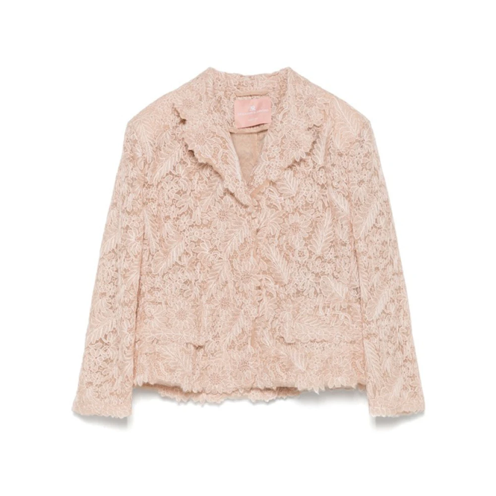 Ermanno Scervino Beige Blazer met Kant en Schoudervullingen Beige Dames