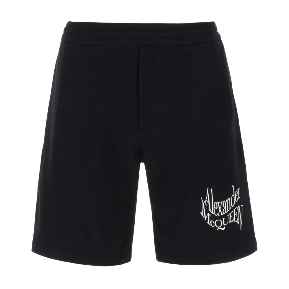 Alexander mcqueen Zwarte Katoenen Shorts met Geborduurd Logo Black Heren